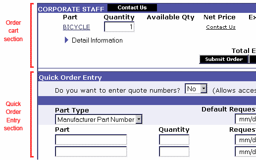 Image of layout of place an order screen